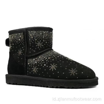 Cow Suede Snowflake Sequins Winter Outdoor Snow Boots